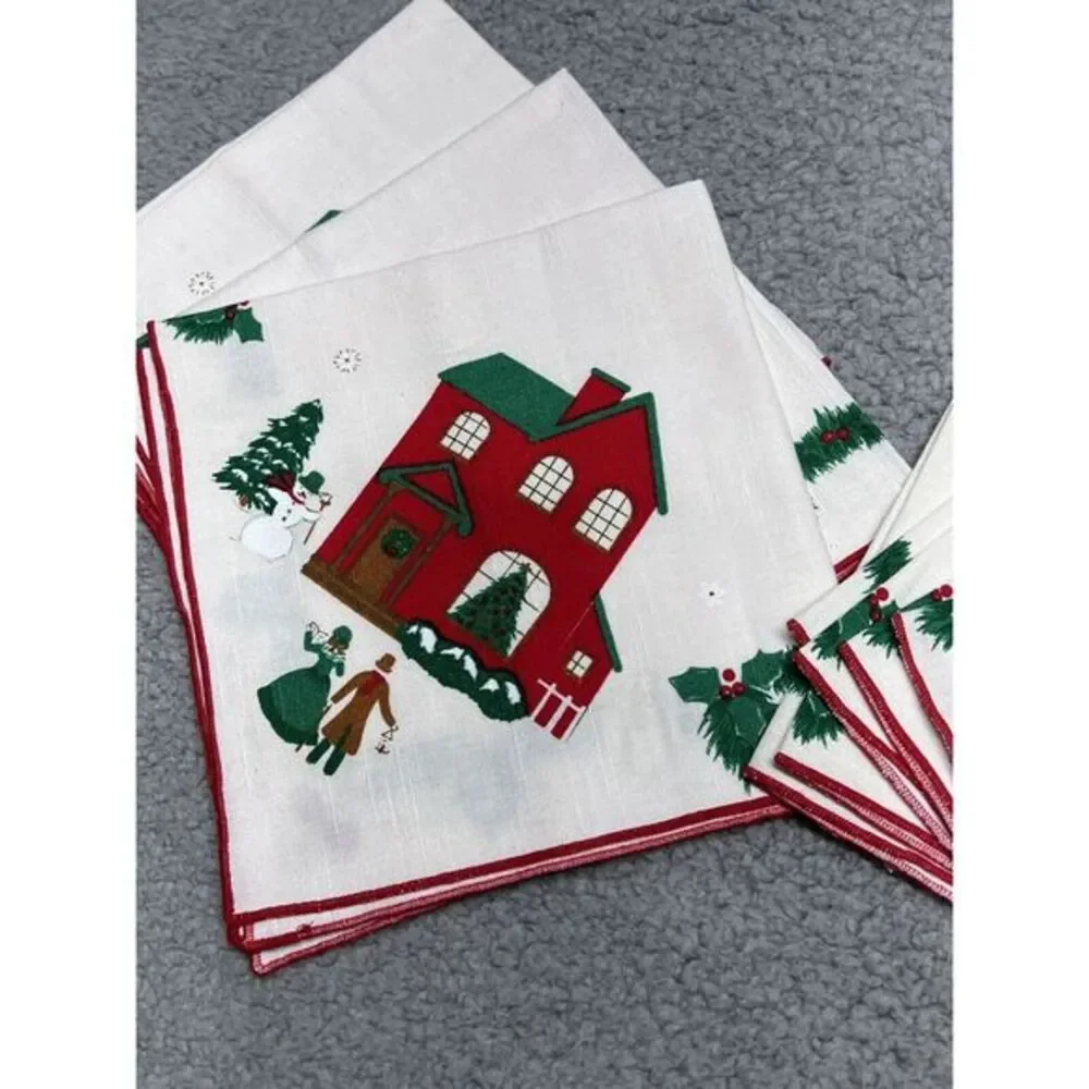 Christmas Winter Bardwil Seasons 17‎ Inch Napkins Set of 7 Holiday Home Carolers